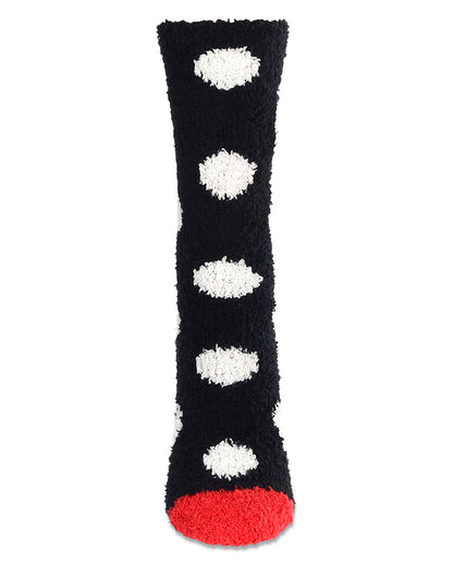 Women's Polka Dot Santa Embroidery Cozy Crew Socks : Color: Black