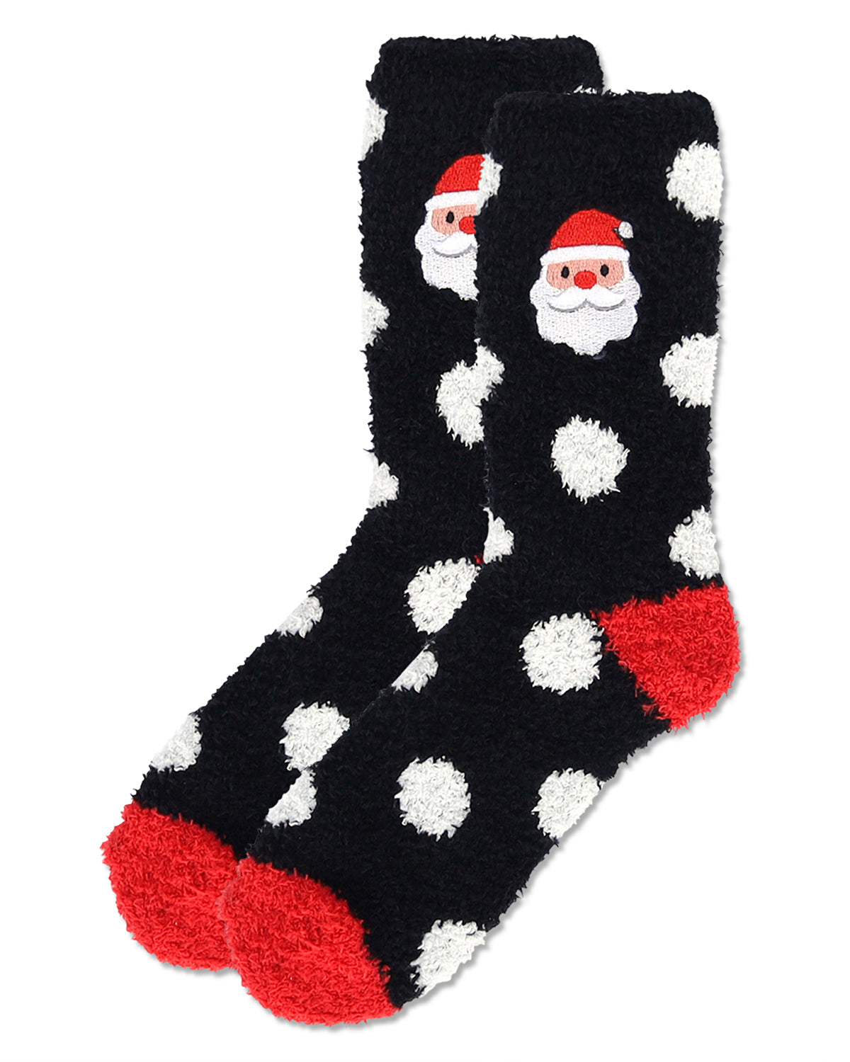 Women's Polka Dot Santa Embroidery Cozy Crew Socks : Color: Black