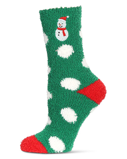 Women's Polka Dot Snowman Embroidery Cozy Crew Socks : Color: Green