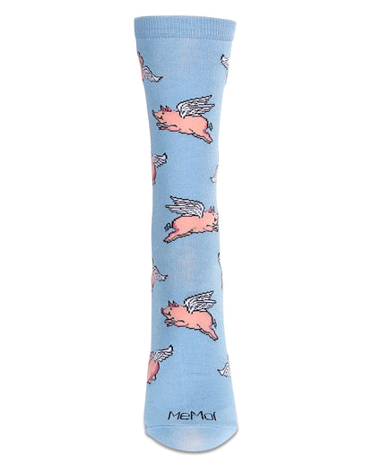 Women's Flying Pigs Bamboo Crew Socks : Color: Light Blue