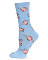 Women's Flying Pigs Bamboo Crew Socks : Color: Light Blue