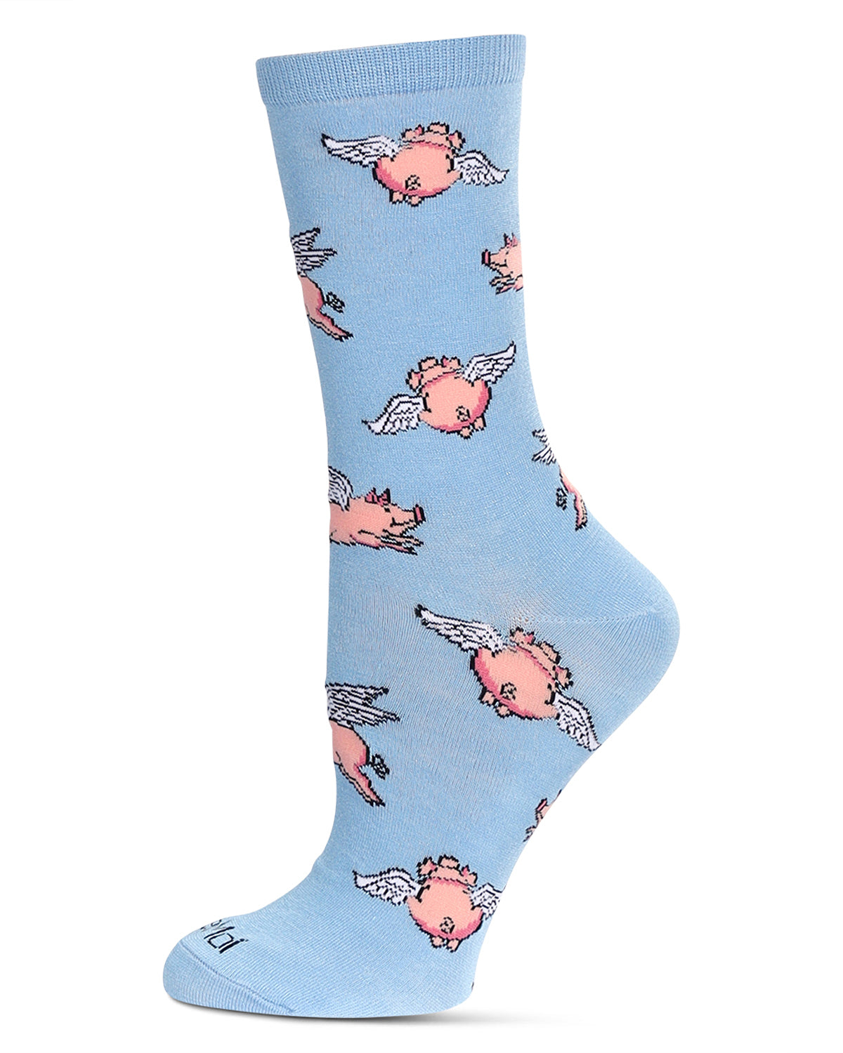 Women's Flying Pigs Bamboo Crew Socks : Color: Light Blue