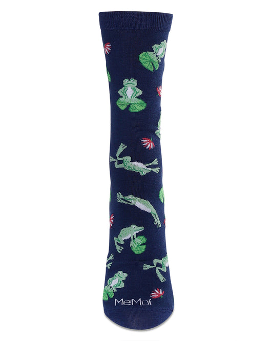 Women's Frogs Bamboo Crew Socks : Color: Navy