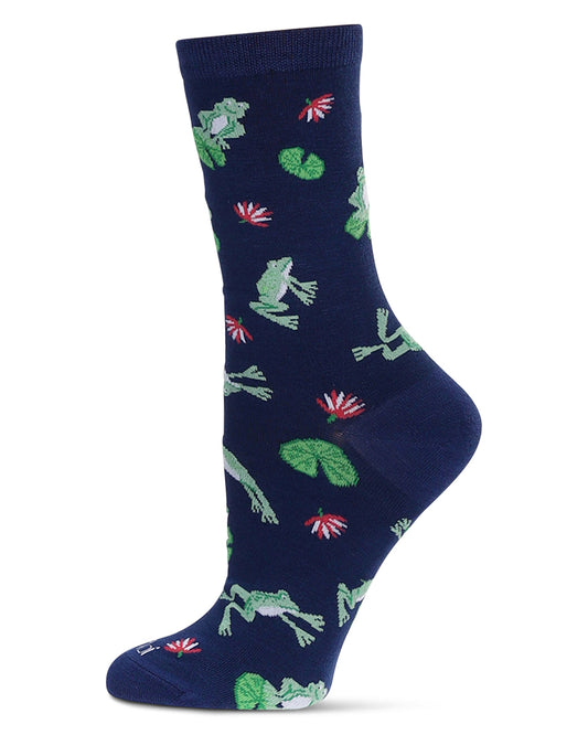 Women's Frogs Bamboo Crew Socks : Color: Navy