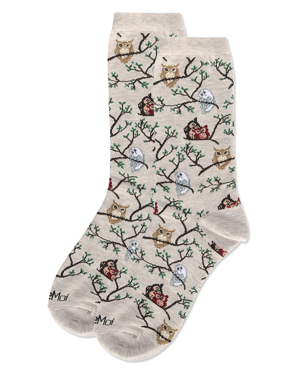 Women's Owls Bamboo Crew Socks : Color: Oatmeal Heather