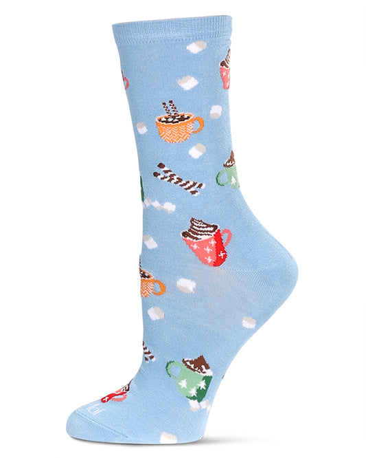 Women's Hot Cocoa Bamboo Crew Socks : Color: Light Blue