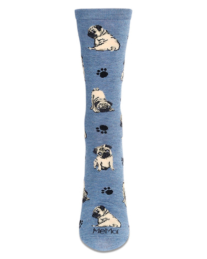 Women's Pugs Bamboo Crew Socks : Color: Denim Heather