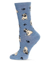 Women's Pugs Bamboo Crew Socks : Color: Denim Heather