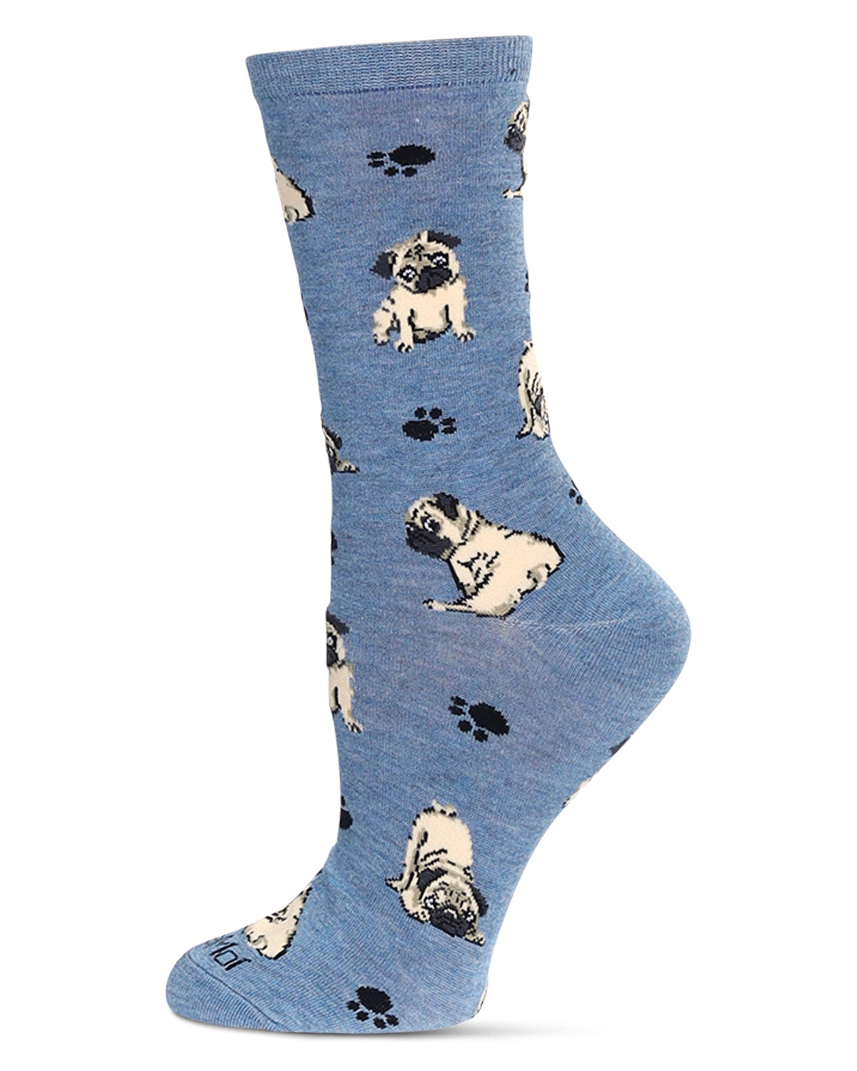 Women's Pugs Bamboo Crew Socks : Color: Denim Heather