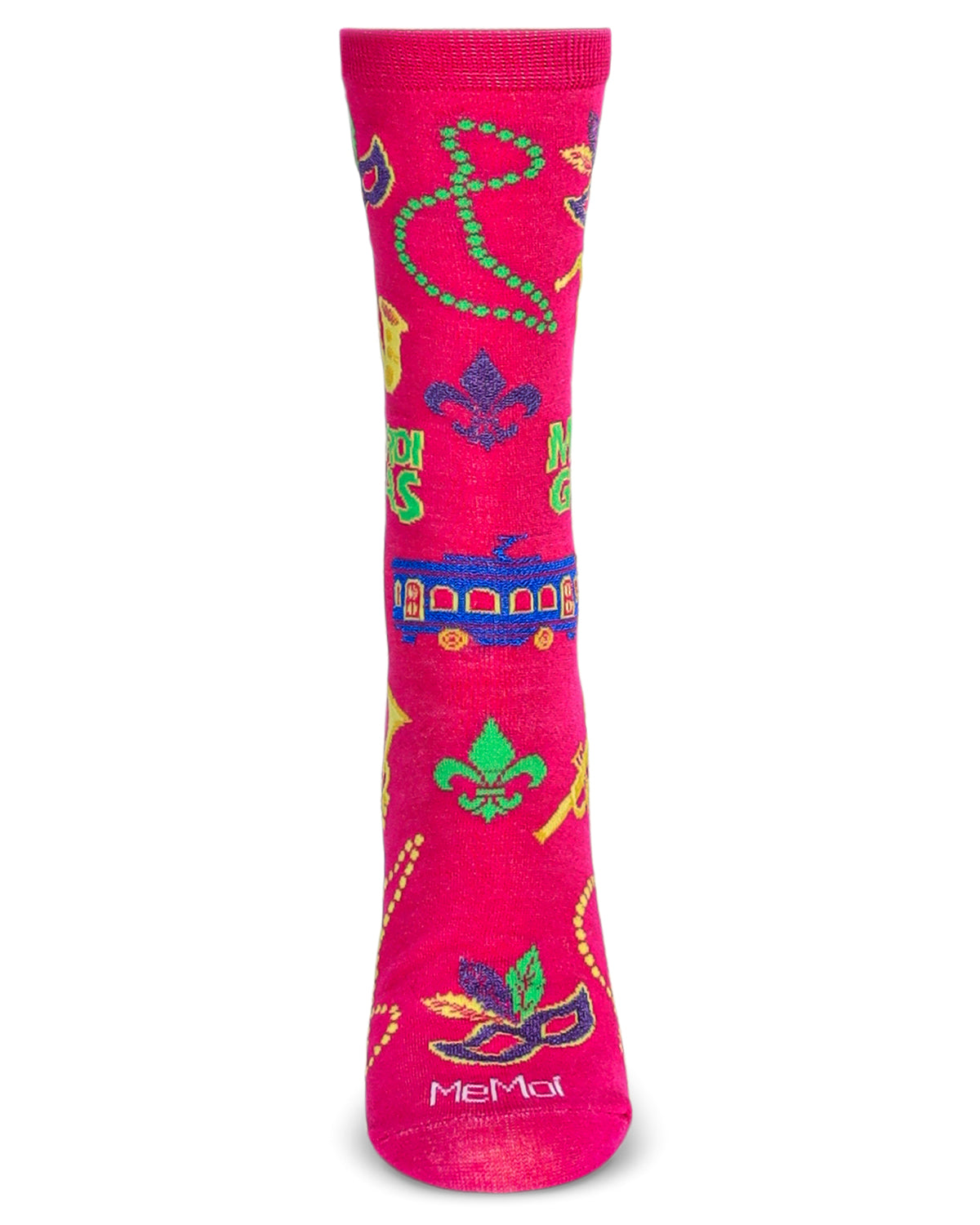 Women's Mardi Gras Bamboo Crew Socks : Color: Fuchsia
