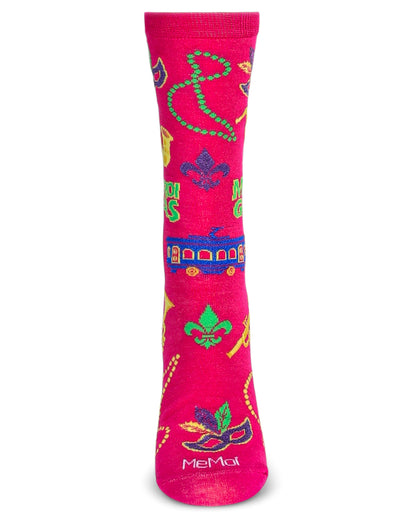Women's Mardi Gras Bamboo Crew Socks : Color: Fuchsia