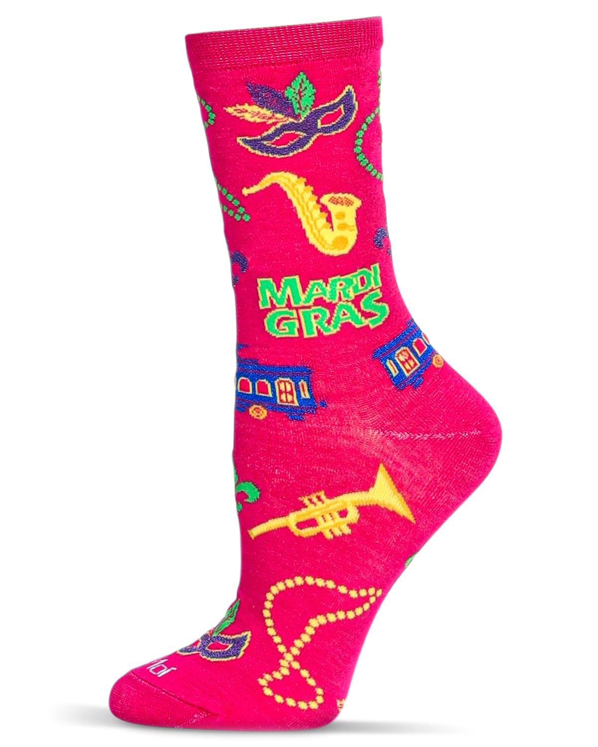 Women's Mardi Gras Bamboo Crew Socks : Color: Fuchsia