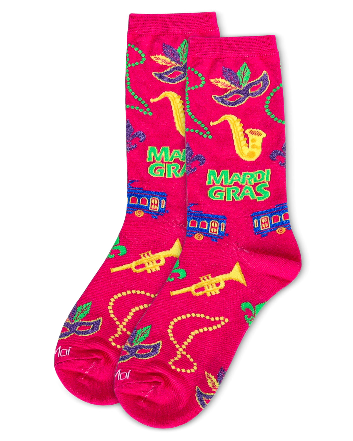 Women's Mardi Gras Bamboo Crew Socks : Color: Fuchsia