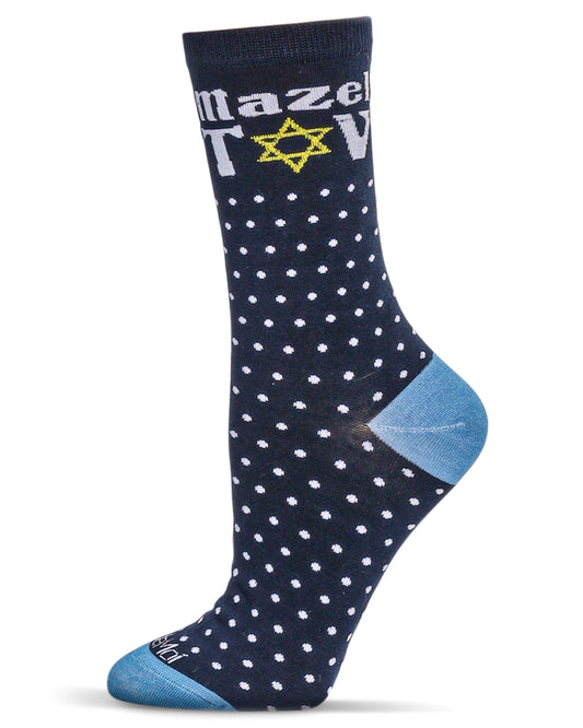 Women's Mazel Tov Bamboo Crew Socks : Color: Navy