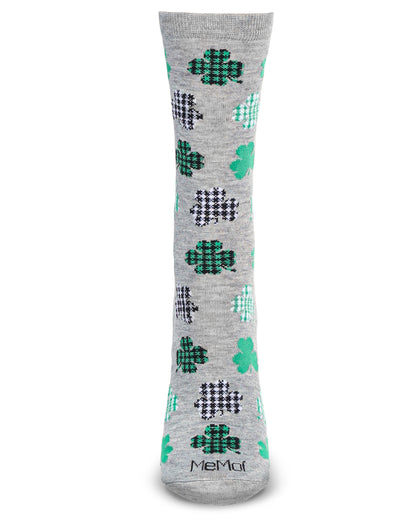 Women's Buffalo Plaid Shamrocks Bamboo Crew Socks : Color: Light Gray Heather