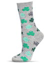 Women's Buffalo Plaid Shamrocks Bamboo Crew Socks : Color: Light Gray Heather