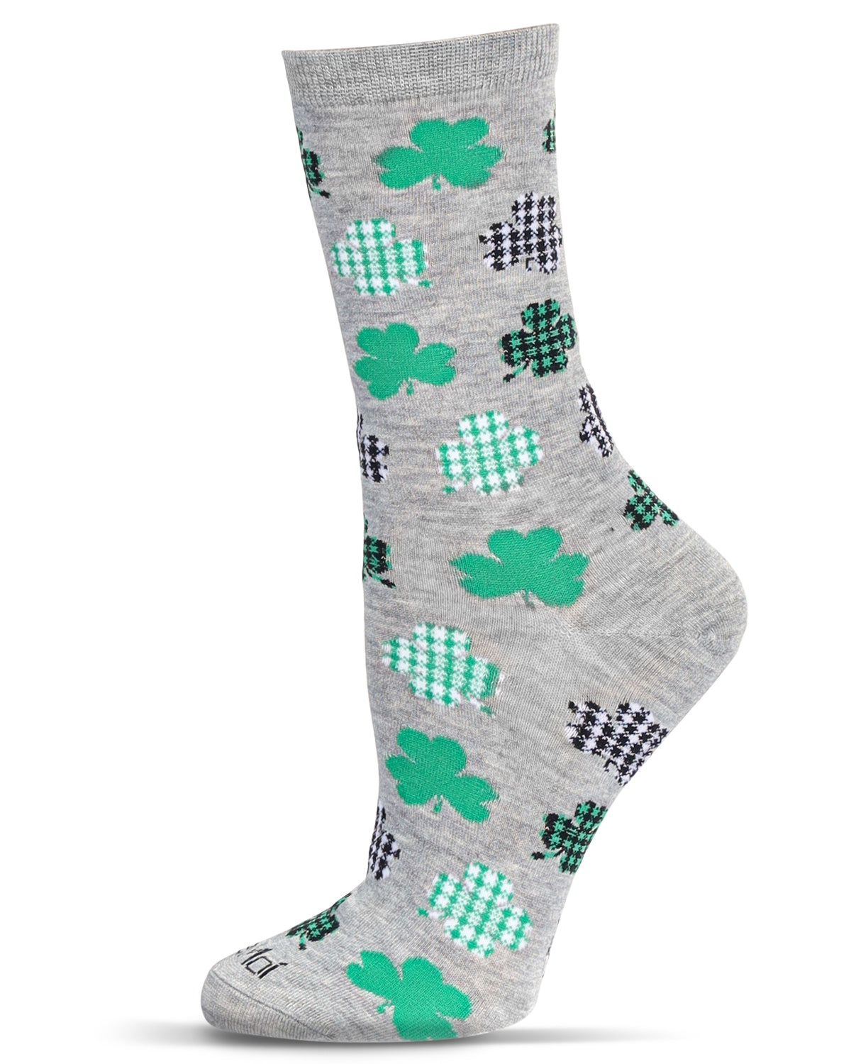 Women's Buffalo Plaid Shamrocks Bamboo Crew Socks : Color: Light Gray Heather