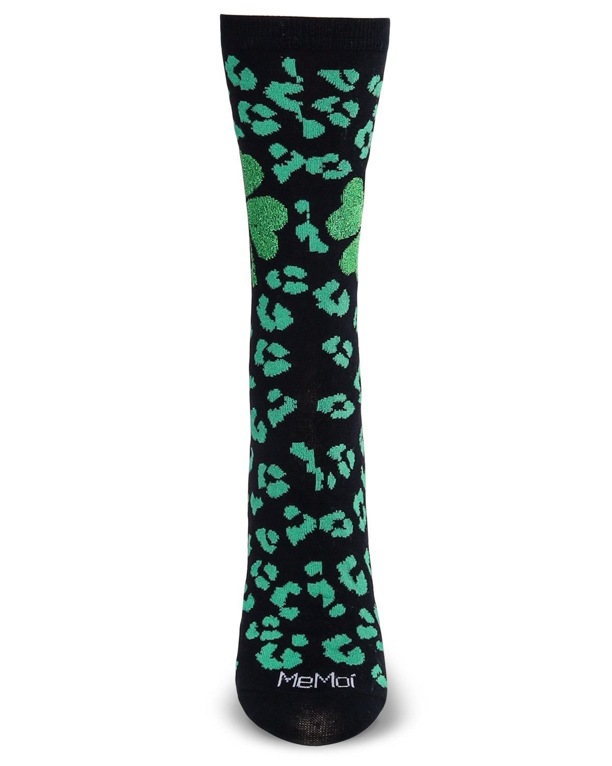 Women's Leopard Clover Bamboo Crew Socks : Color: Black