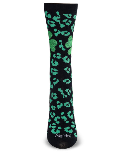 Women's Leopard Clover Bamboo Crew Socks : Color: Black