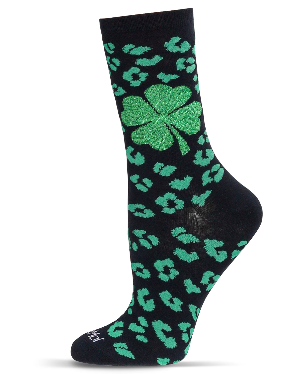 Women's Leopard Clover Bamboo Crew Socks : Color: Black