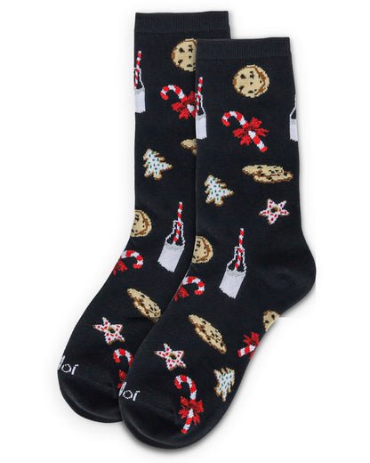 Women's Milk & Cookies Holiday Crew Socks : Color: Black