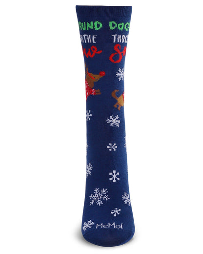 Women's Dachshund Through the Snow Holiday Crew Socks : Color: Navy
