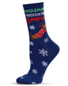 Women's Dachshund Through the Snow Holiday Crew Socks : Color: Navy