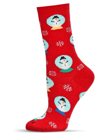 Women's Snow Globes Holiday Crew Socks : Color: Red