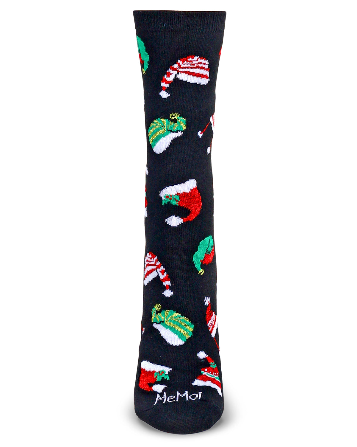 Women's Santa Hats Holiday Crew Socks : Color: Black
