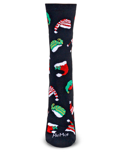 Women's Santa Hats Holiday Crew Socks : Color: Black