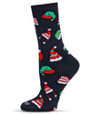 Women's Santa Hats Holiday Crew Socks : Color: Black