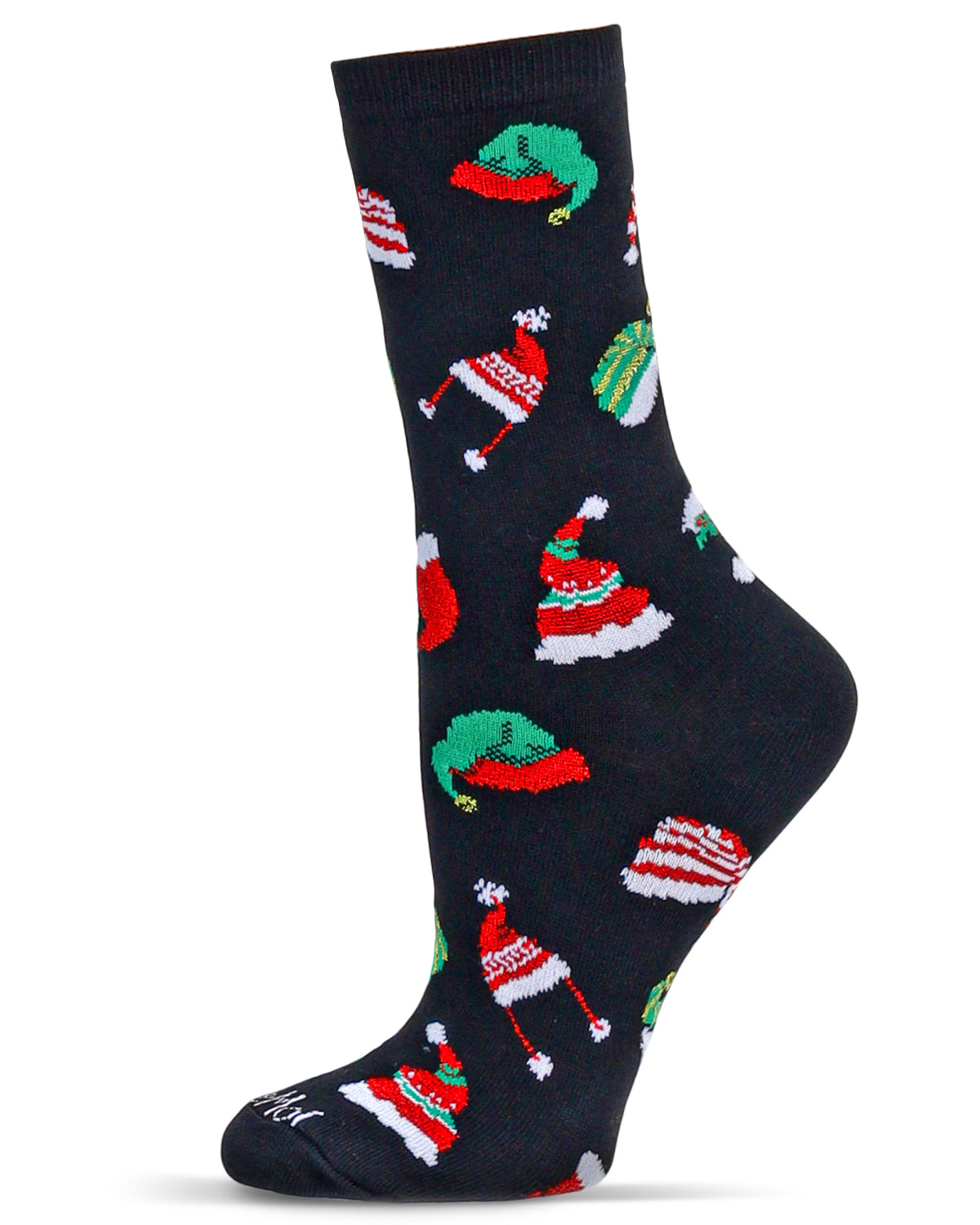 Women's Santa Hats Holiday Crew Socks : Color: Black