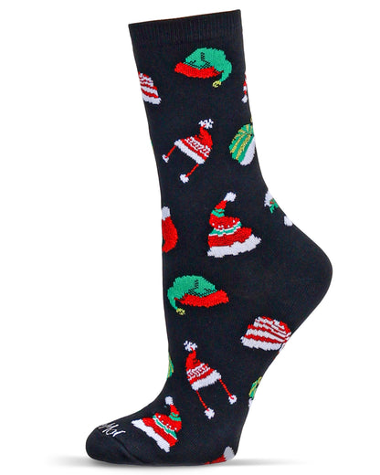 Women's Santa Hats Holiday Crew Socks : Color: Black