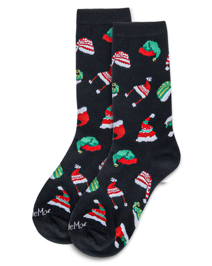 Women's Santa Hats Holiday Crew Socks : Color: Black