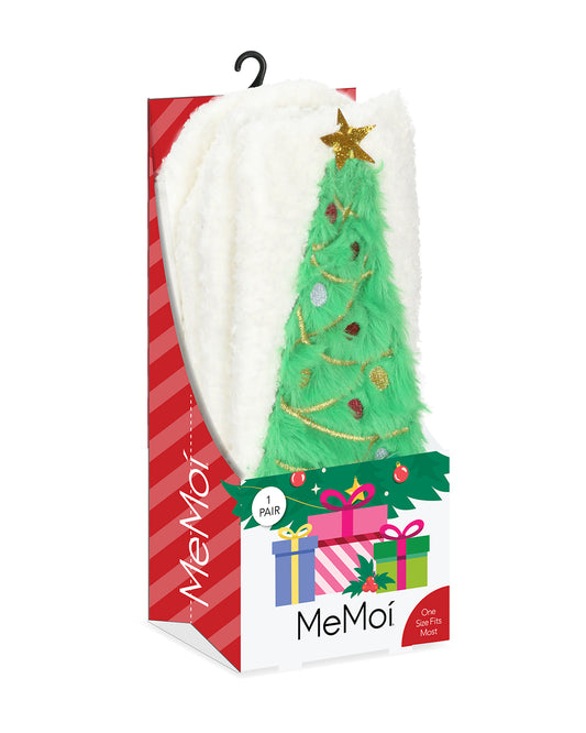 Women's Christmas Tree Embellished Plush Crew Socks : Color: Ivory
