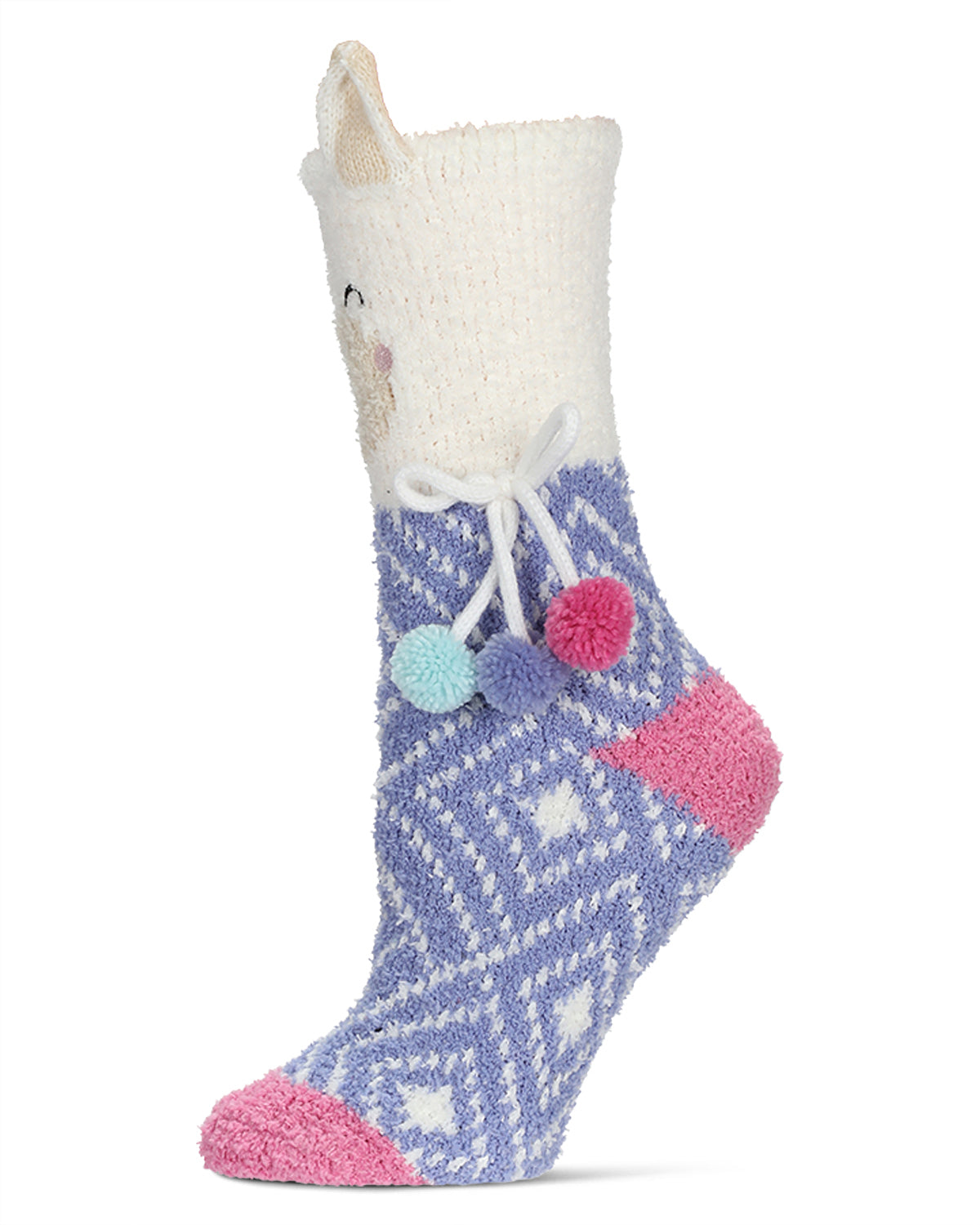 Women's Llama Embellished Critter Plush Crew Socks : Color: Ivory