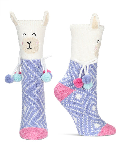Women's Llama Embellished Critter Plush Crew Socks : Color: Ivory