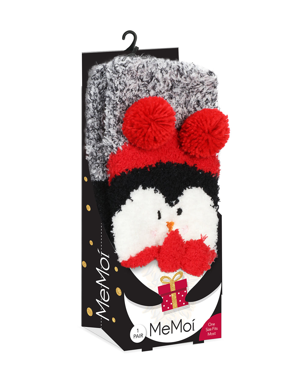 Women's Penguin Embellished Critter Plush Crew Socks : Color: Black