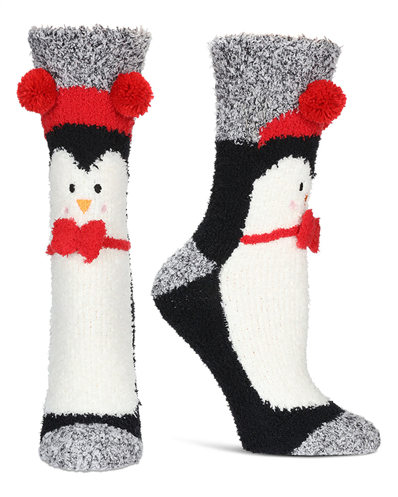Women's Penguin Embellished Critter Plush Crew Socks
