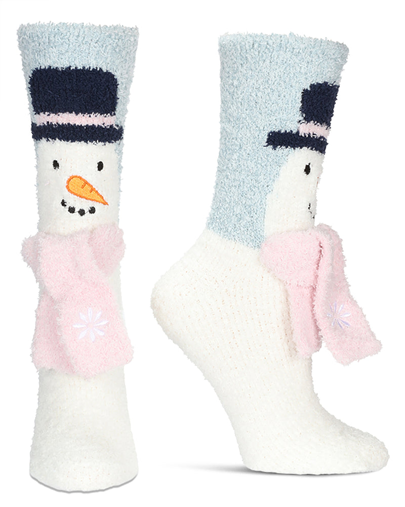 Women's Snowman Embellished Critter Plush Crew Socks