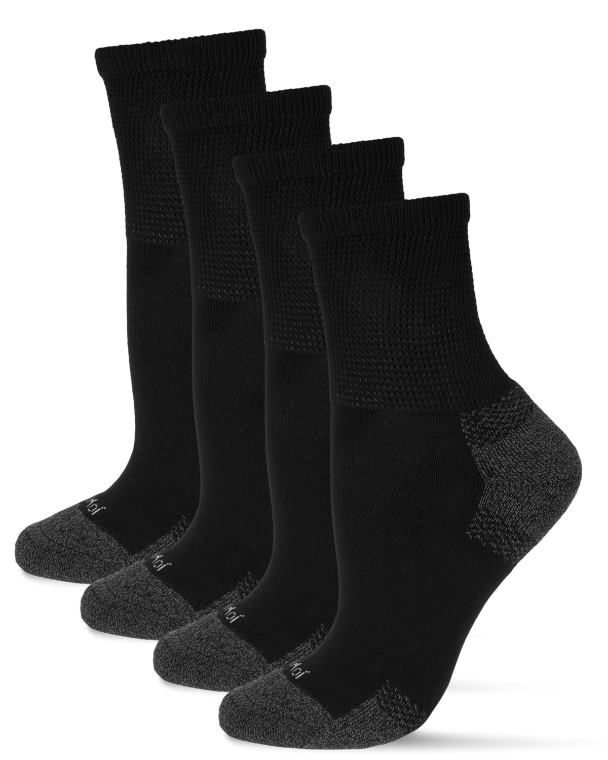 2 Pair Pack Unisex Diabetic Half Cushion Quarter Socks : Color: Black/Black