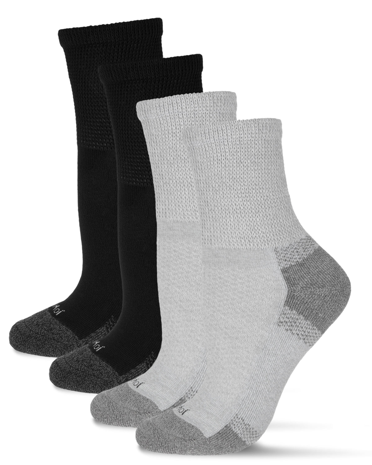 2 Pair Pack Unisex Diabetic Half Cushion Quarter Socks : Color: Gray/Black