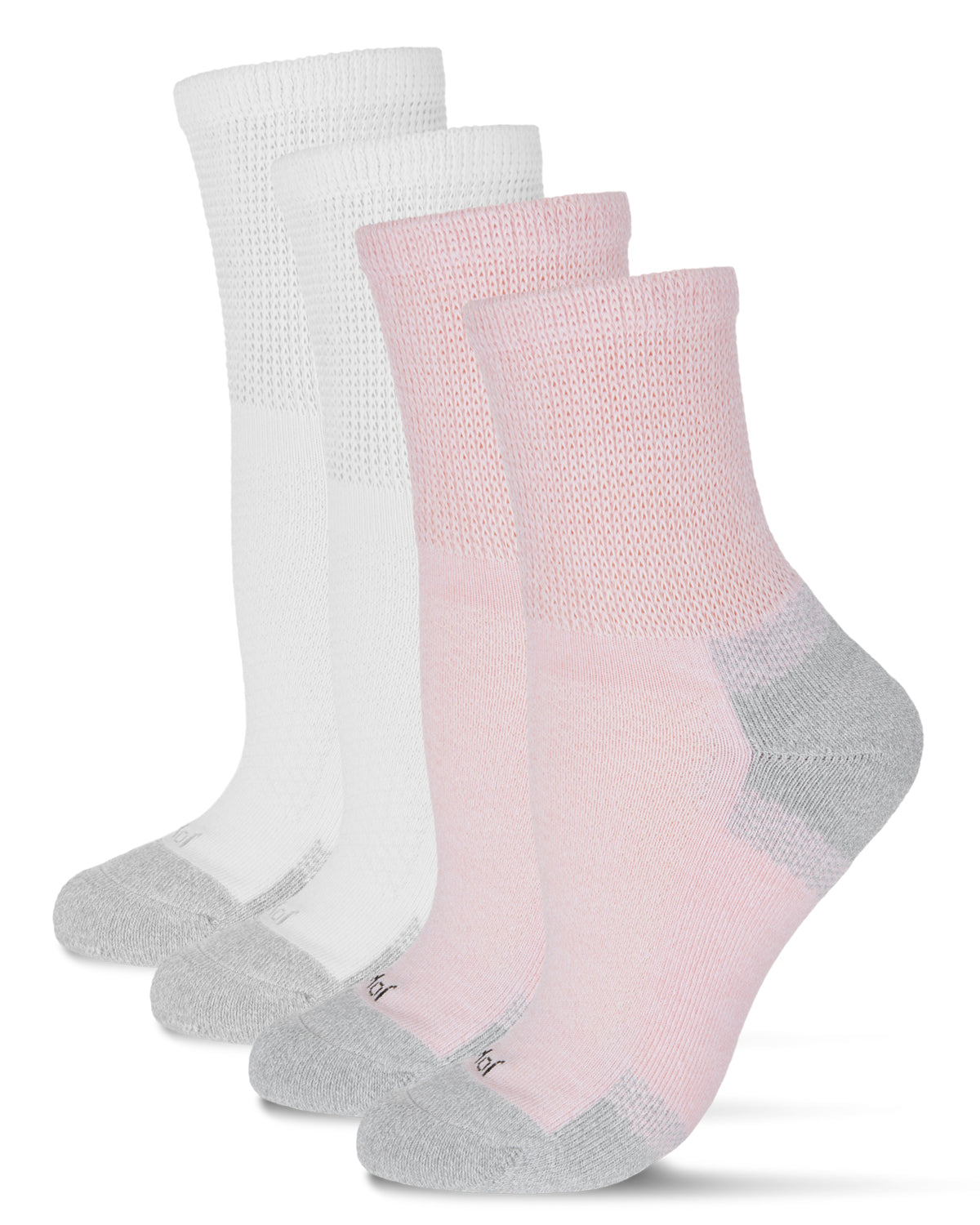 2 Pair Pack Unisex Diabetic Half Cushion Quarter Socks : Color: Pink/White