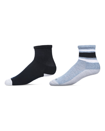 2 Pair Unisex Diabetic Vintage Stripe Half Cushion Quarter Socks : Color: Denim