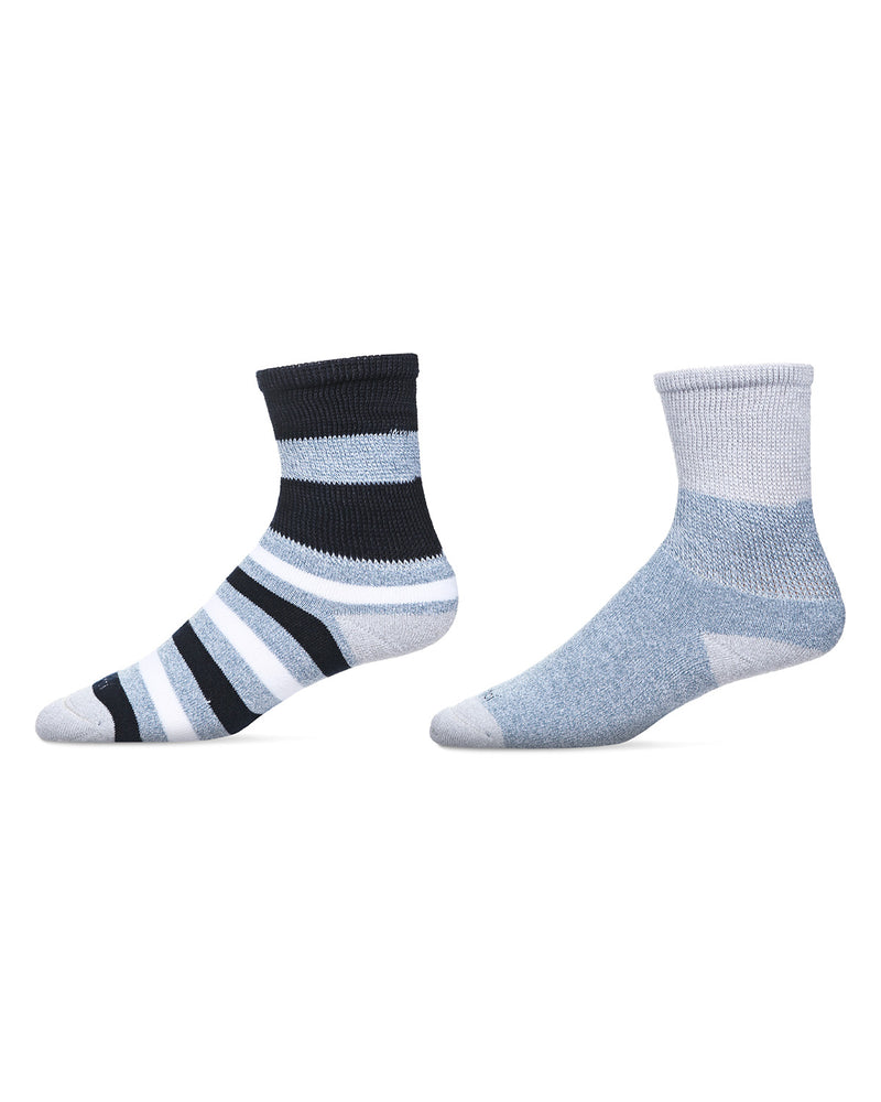 2 Pair Unisex Diabetic Multi-Stripe Full Cushion Crew Socks