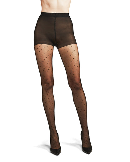 Women's Petite Point Dot Pattern Sheer Fashion Tights : Color: Black
