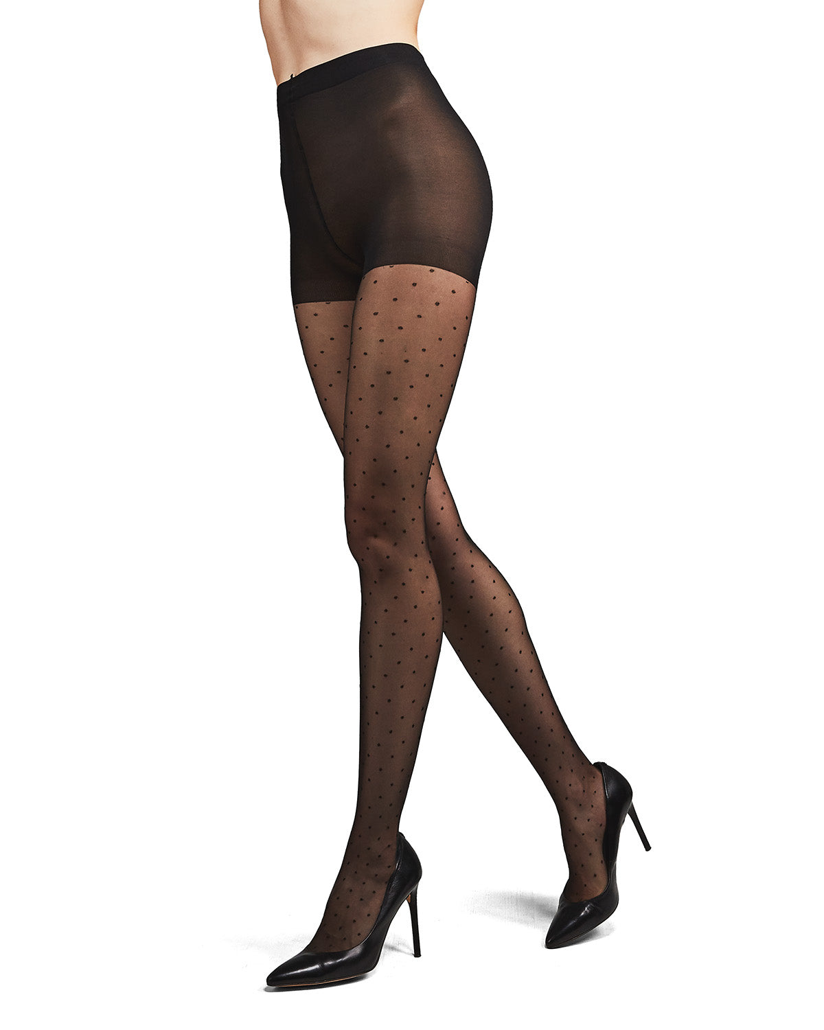 Women's Petite Point Dot Pattern Sheer Fashion Tights : Color: Black