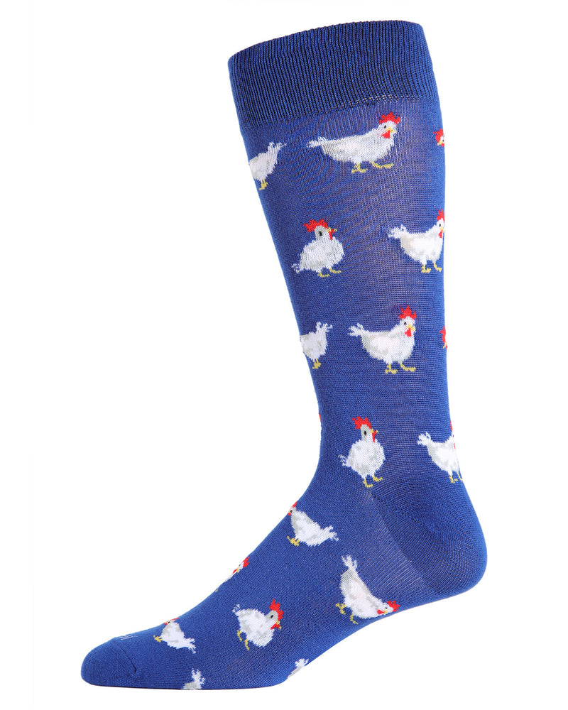 MeMoi Chickens Bamboo Blend Men's Crew Socks | Fun Socks For Men