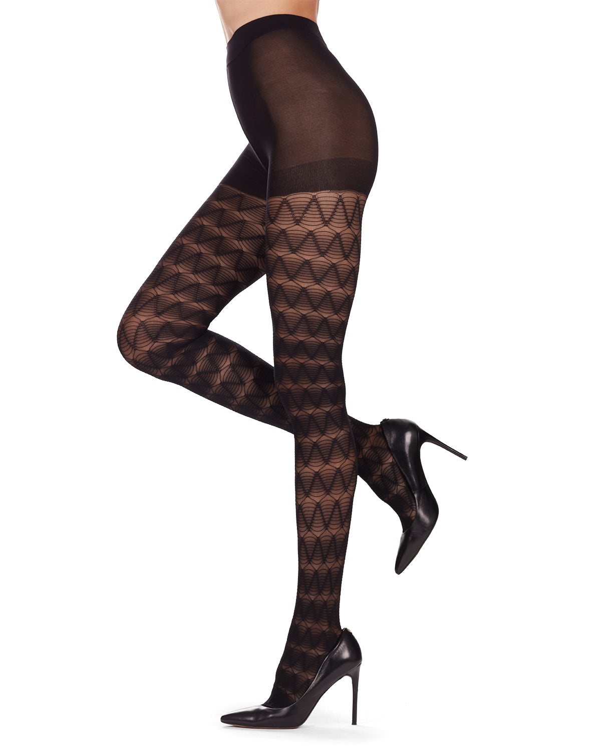 Ride That Wave Graphic Semi-Sheer Tights : Color: Black