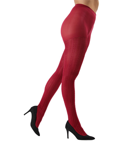 Cable Link Breathable Opaque Tights : Color: Biking Red